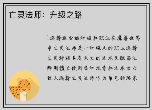 亡灵法师：升级之路